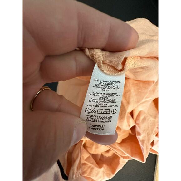 Ann Taylor Large Women Linen Blend Split Neck Shirt Short Sleeve Orange 29-12v - Picture 6 of 7